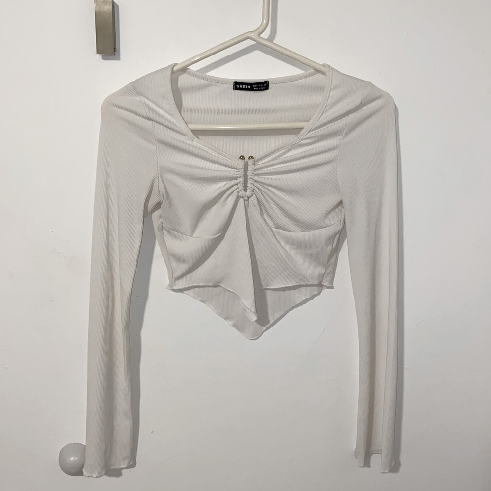 White Long Sleeve Crop